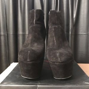 Black suede wedge heels. Ankle.